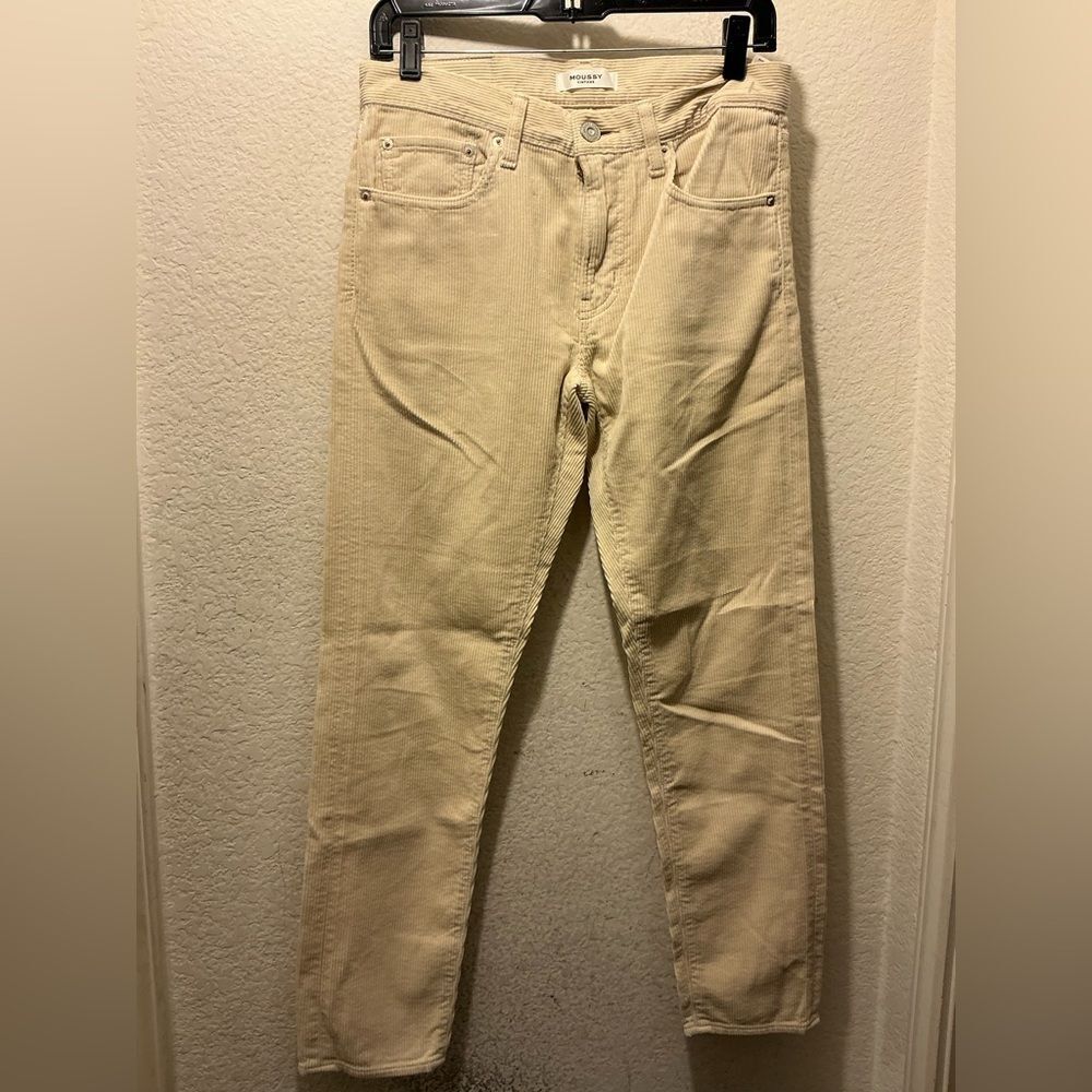 Moussy Vintage Lyndon Corduroy Jeans Women's 26 Skinny Leg Mid Rise Ivory $285